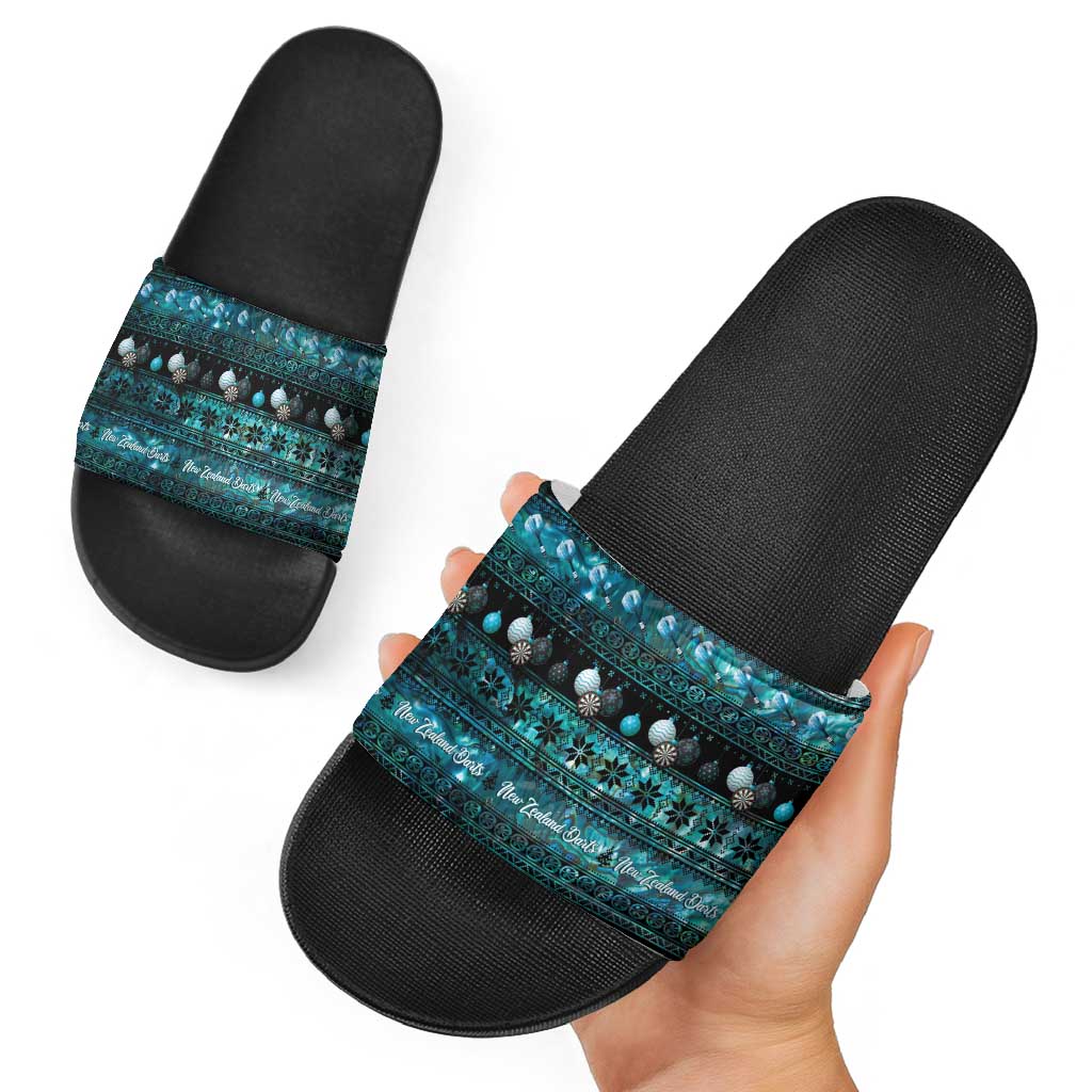 New Zealand Darts Christmas Slide Sandals Merry Xmas Aotearoa Maori Paua Shell - Aussie Hoodie