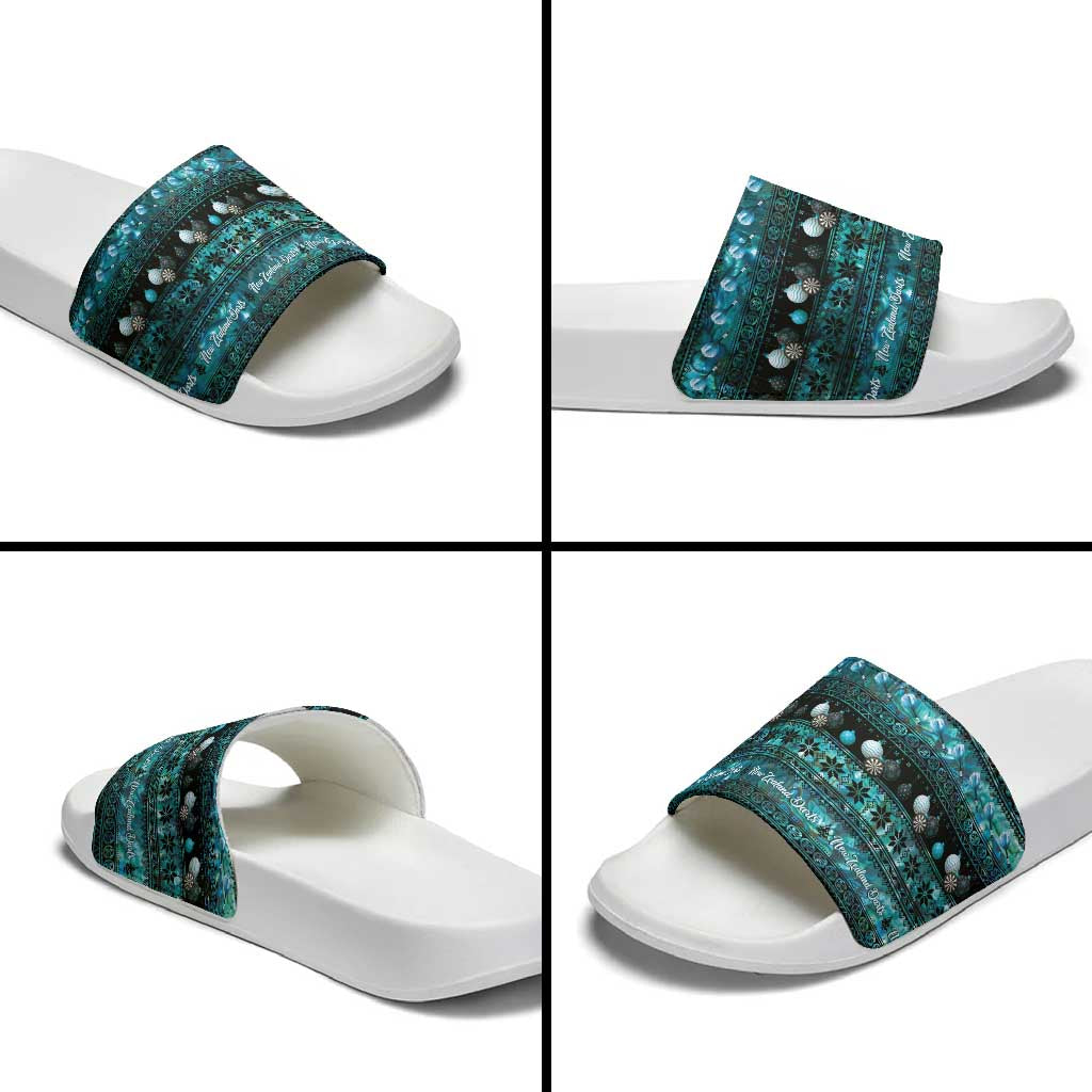 New Zealand Darts Christmas Slide Sandals Merry Xmas Aotearoa Maori Paua Shell - Aussie Hoodie