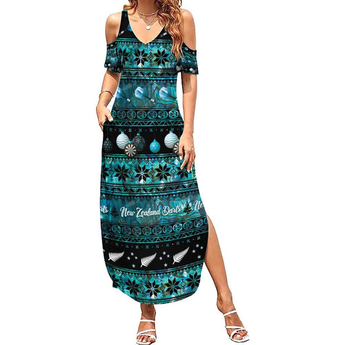 New Zealand Darts Christmas Summer Maxi Dress Merry Xmas Aotearoa Maori Paua Shell - Aussie Hoodie