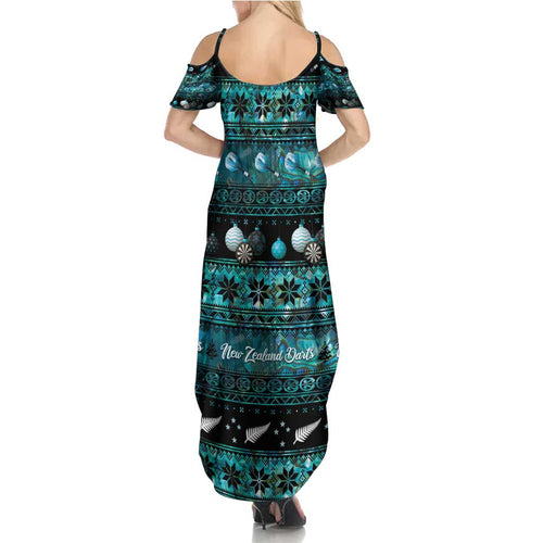 New Zealand Darts Christmas Summer Maxi Dress Merry Xmas Aotearoa Maori Paua Shell - Aussie Hoodie