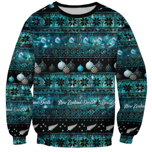 New Zealand Darts Christmas Sweatshirt Merry Xmas Aotearoa Maori Paua Shell - Aussie Hoodie