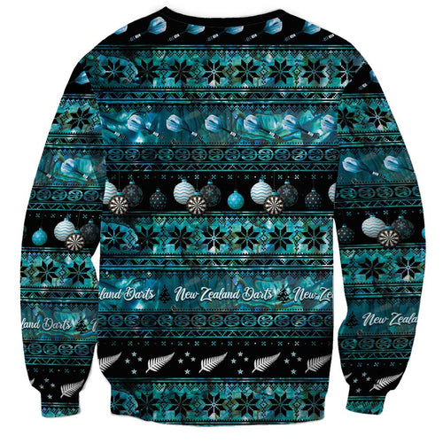 New Zealand Darts Christmas Sweatshirt Merry Xmas Aotearoa Maori Paua Shell - Aussie Hoodie