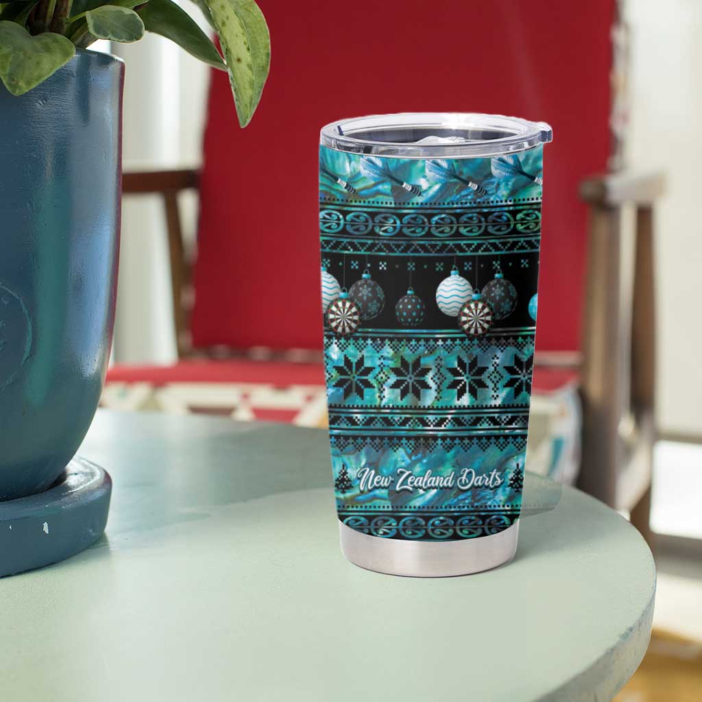 New Zealand Darts Christmas Tumbler Cup Merry Xmas Aotearoa Maori Paua Shell - Aussie Hoodie