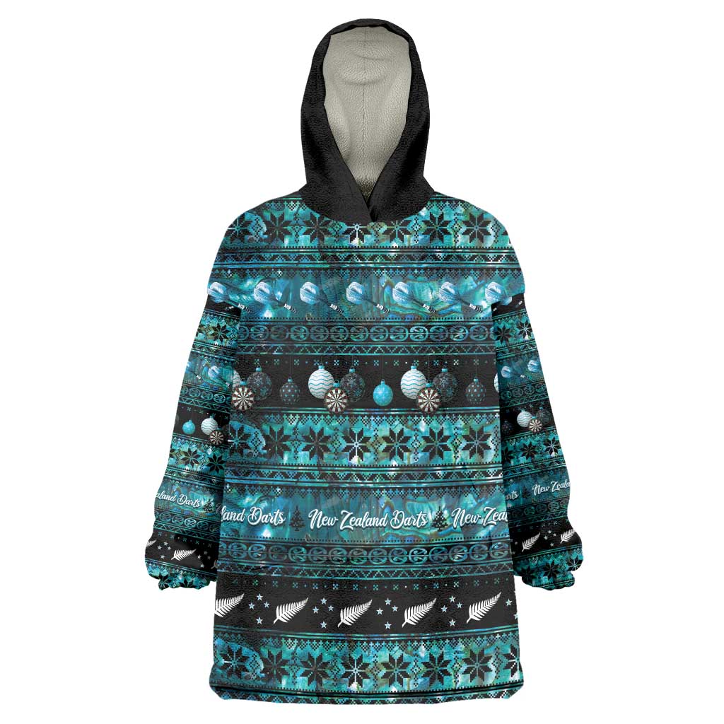 New Zealand Darts Christmas Wearable Blanket Hoodie Merry Xmas Aotearoa Maori Paua Shell - Aussie Hoodie