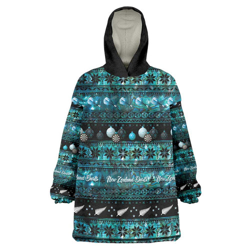 New Zealand Darts Christmas Wearable Blanket Hoodie Merry Xmas Aotearoa Maori Paua Shell - Aussie Hoodie