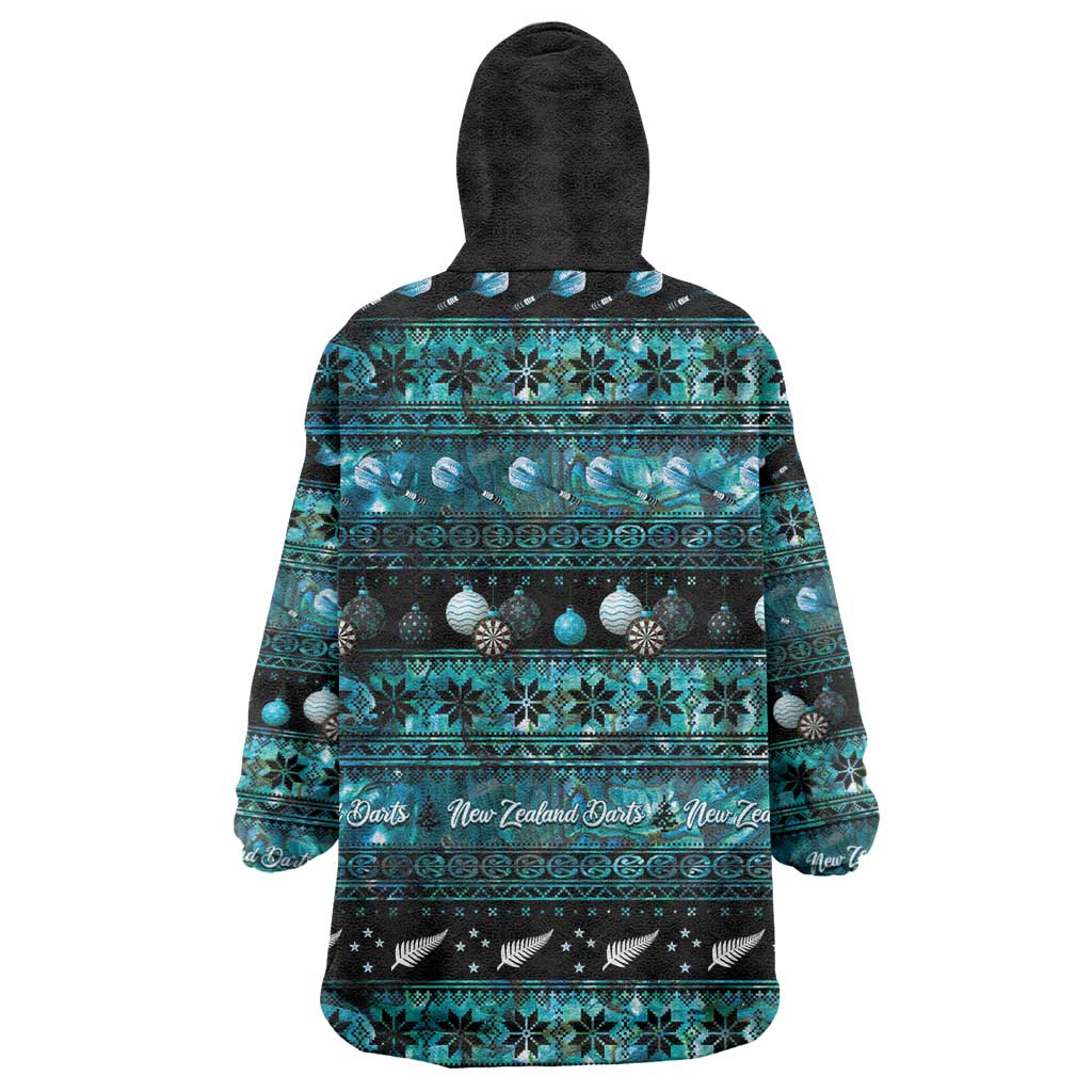 New Zealand Darts Christmas Wearable Blanket Hoodie Merry Xmas Aotearoa Maori Paua Shell - Aussie Hoodie