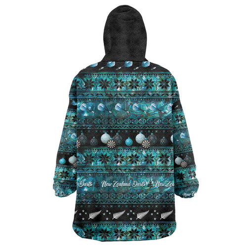 New Zealand Darts Christmas Wearable Blanket Hoodie Merry Xmas Aotearoa Maori Paua Shell - Aussie Hoodie