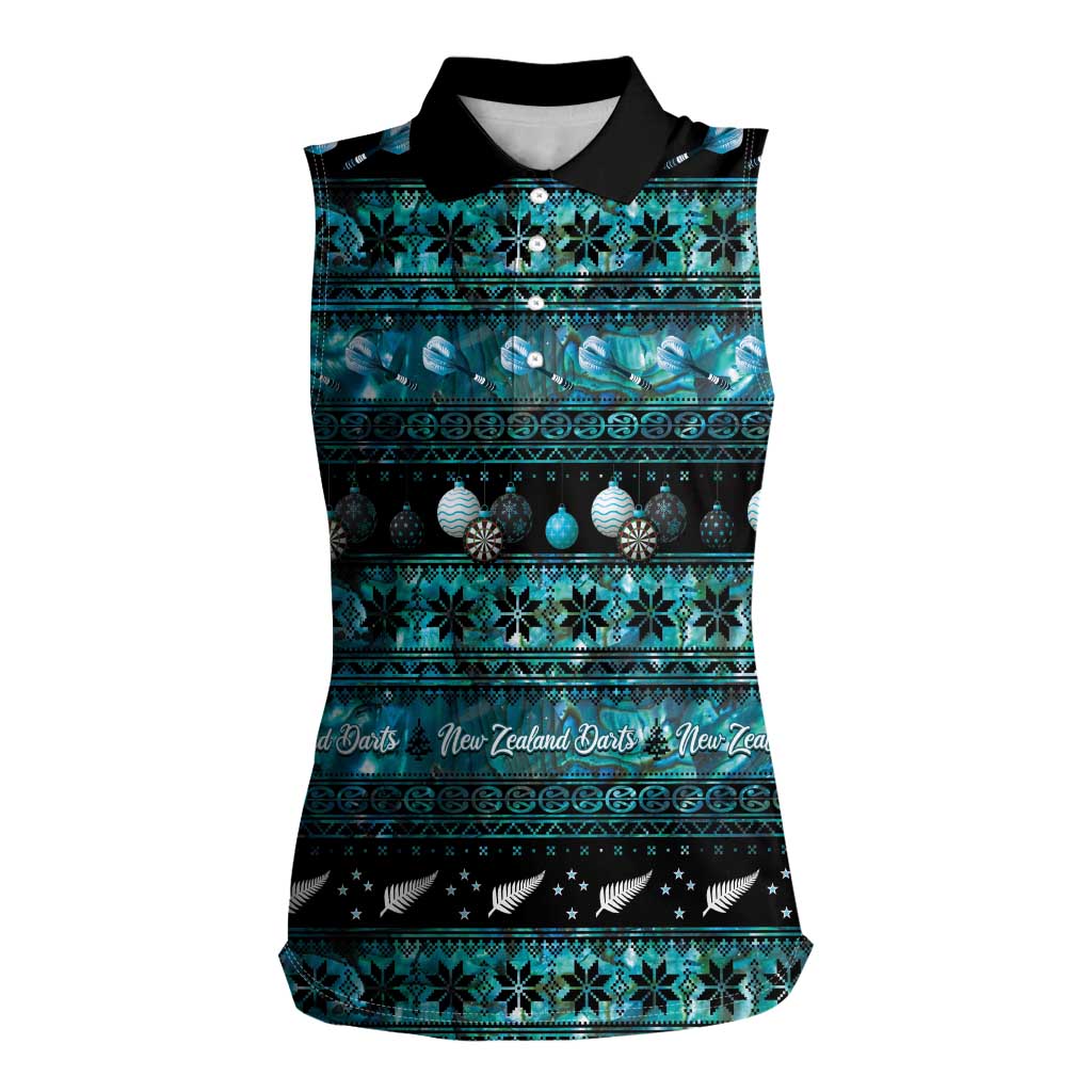 New Zealand Darts Christmas Women Sleeveless Polo Shirt Merry Xmas Aotearoa Maori Paua Shell - Aussie Hoodie