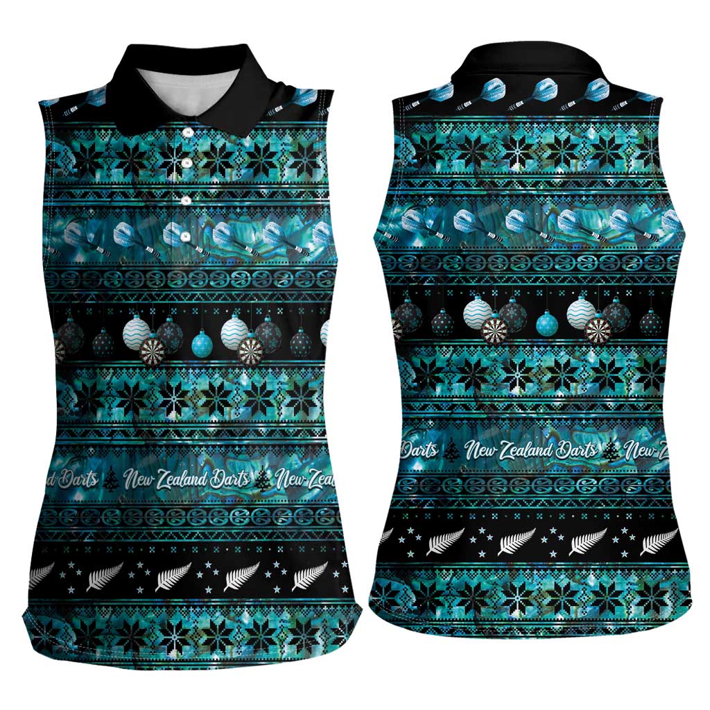 New Zealand Darts Christmas Women Sleeveless Polo Shirt Merry Xmas Aotearoa Maori Paua Shell - Aussie Hoodie