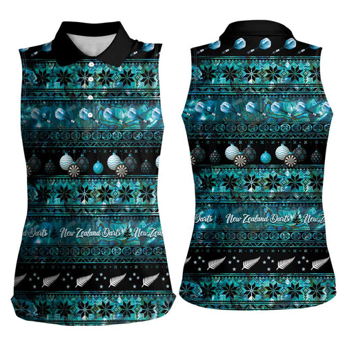 New Zealand Darts Christmas Women Sleeveless Polo Shirt Merry Xmas Aotearoa Maori Paua Shell - Aussie Hoodie