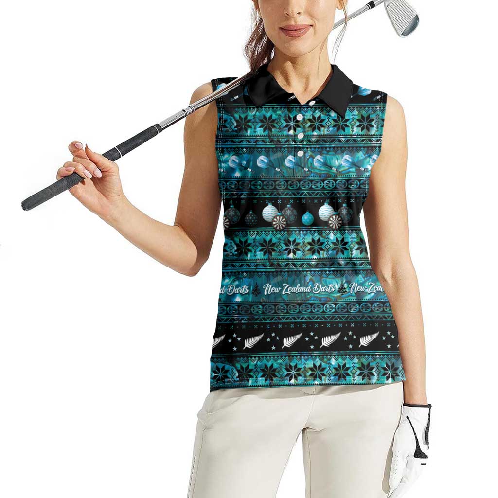 New Zealand Darts Christmas Women Sleeveless Polo Shirt Merry Xmas Aotearoa Maori Paua Shell - Aussie Hoodie
