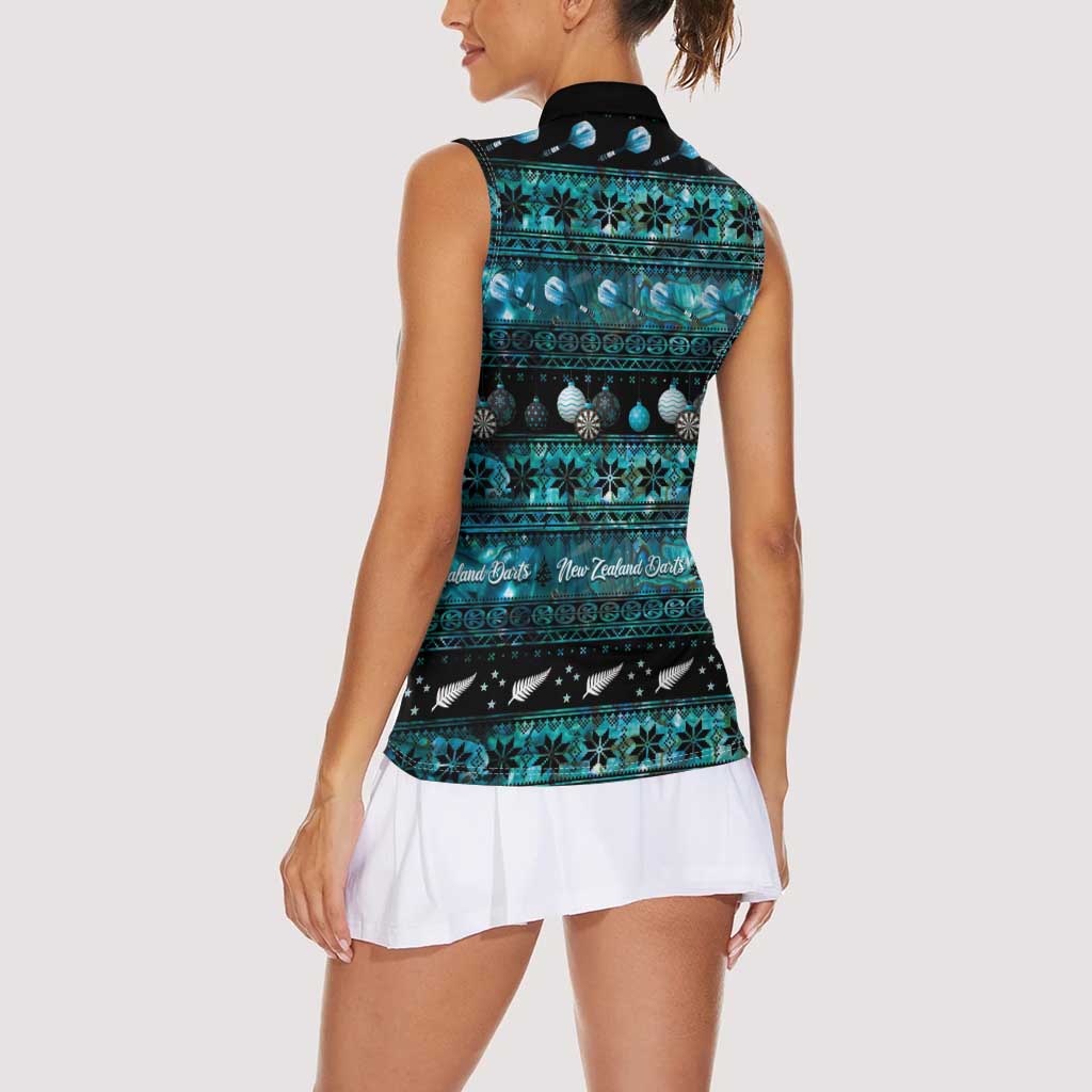 New Zealand Darts Christmas Women Sleeveless Polo Shirt Merry Xmas Aotearoa Maori Paua Shell - Aussie Hoodie