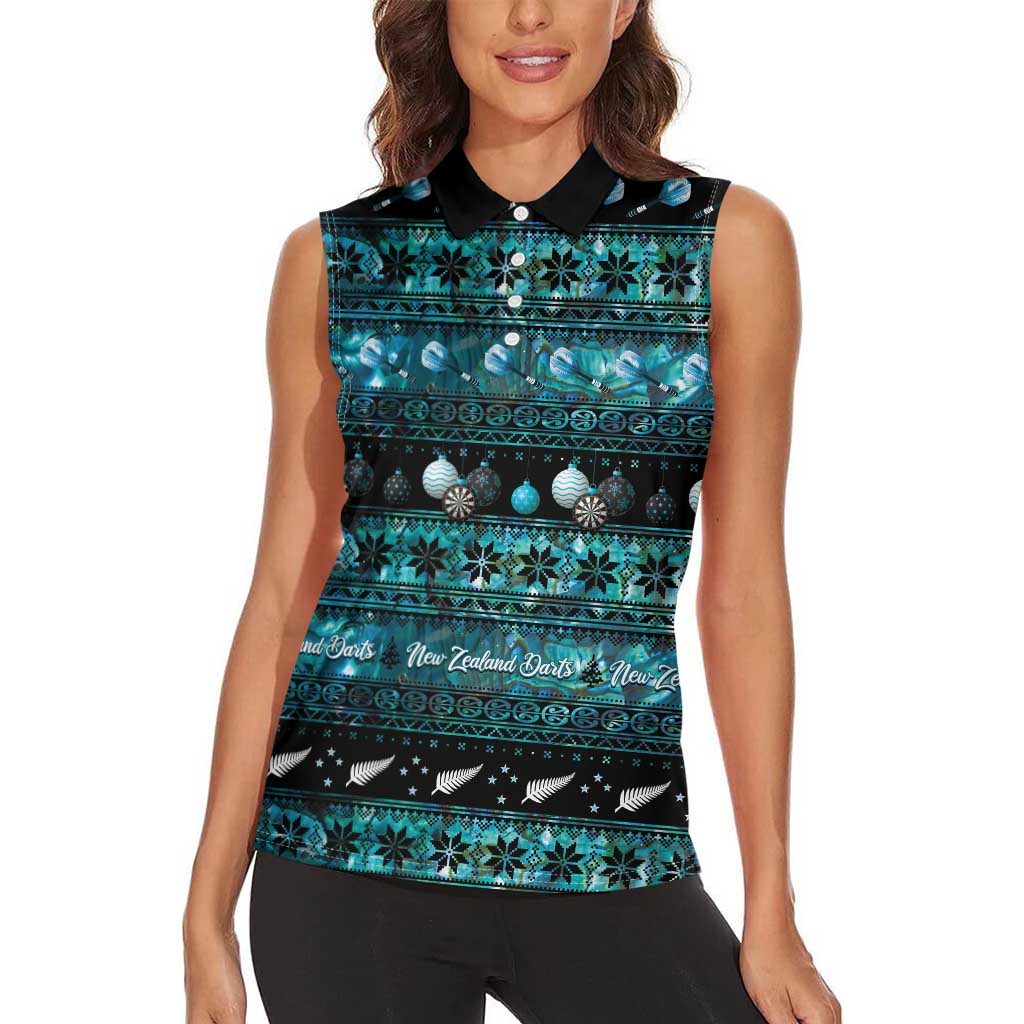 New Zealand Darts Christmas Women Sleeveless Polo Shirt Merry Xmas Aotearoa Maori Paua Shell - Aussie Hoodie