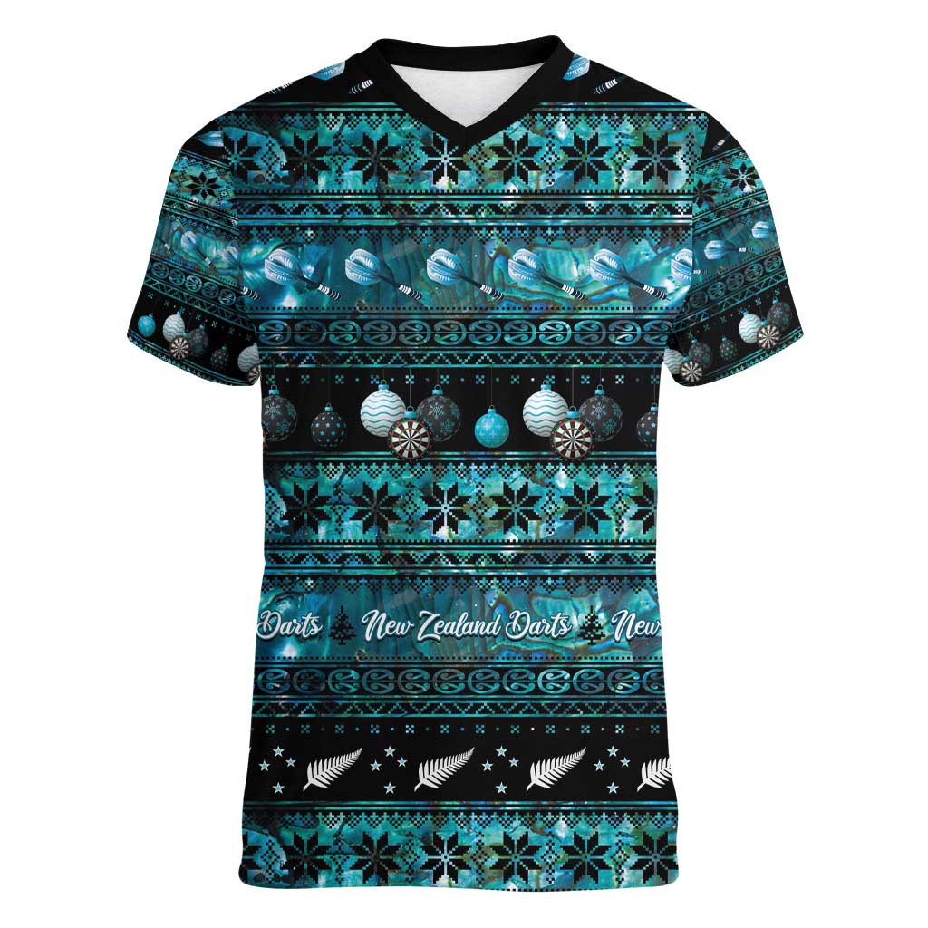 New Zealand Darts Christmas Women V-Neck T-Shirt Merry Xmas Aotearoa Maori Paua Shell - Aussie Hoodie