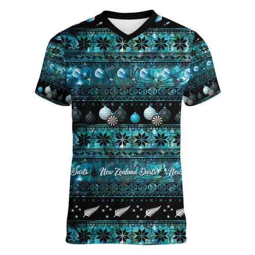 New Zealand Darts Christmas Women V-Neck T-Shirt Merry Xmas Aotearoa Maori Paua Shell - Aussie Hoodie