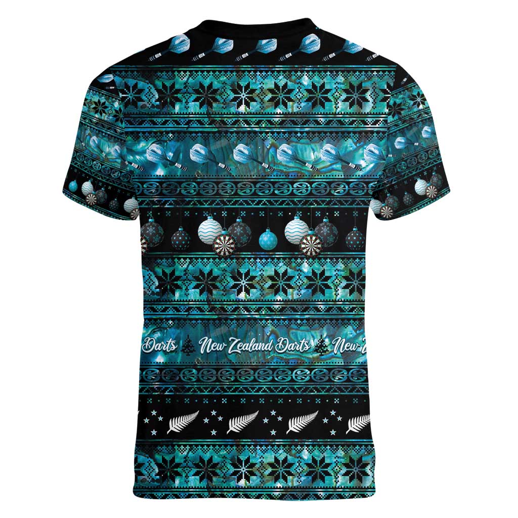 New Zealand Darts Christmas Women V-Neck T-Shirt Merry Xmas Aotearoa Maori Paua Shell - Aussie Hoodie