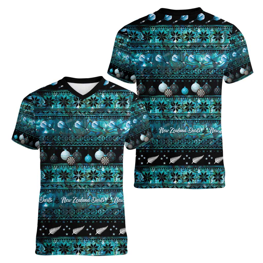 New Zealand Darts Christmas Women V-Neck T-Shirt Merry Xmas Aotearoa Maori Paua Shell - Aussie Hoodie