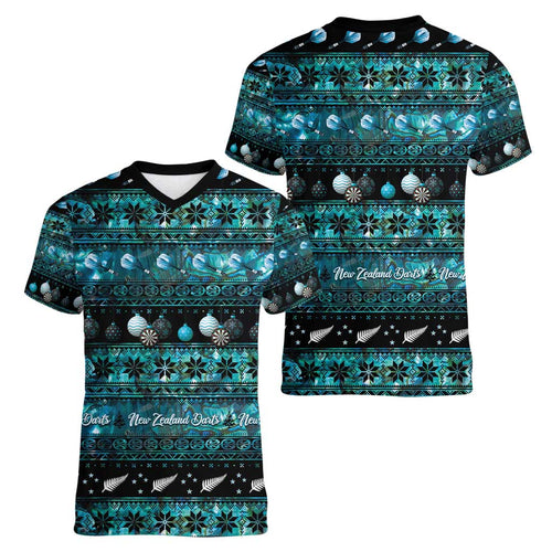 New Zealand Darts Christmas Women V-Neck T-Shirt Merry Xmas Aotearoa Maori Paua Shell - Aussie Hoodie