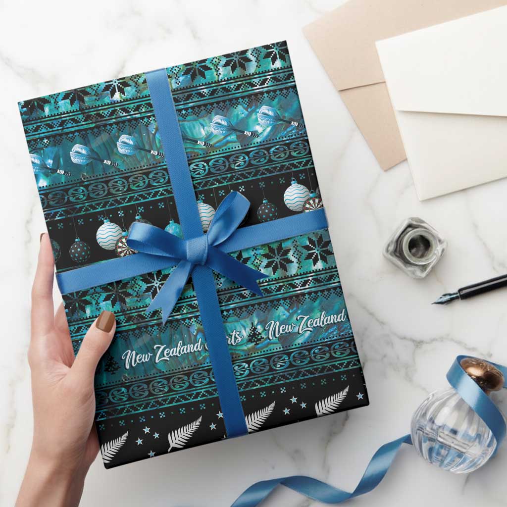 New Zealand Darts Christmas Wrapping Paper Merry Xmas Aotearoa Maori Paua Shell - Aussie Hoodie