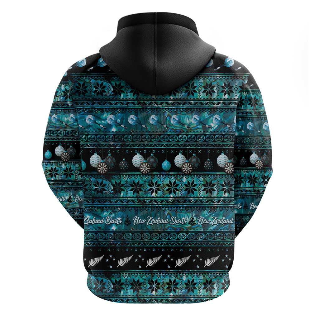 New Zealand Darts Christmas Zip Hoodie Merry Xmas Aotearoa Maori Paua Shell - Aussie Hoodie