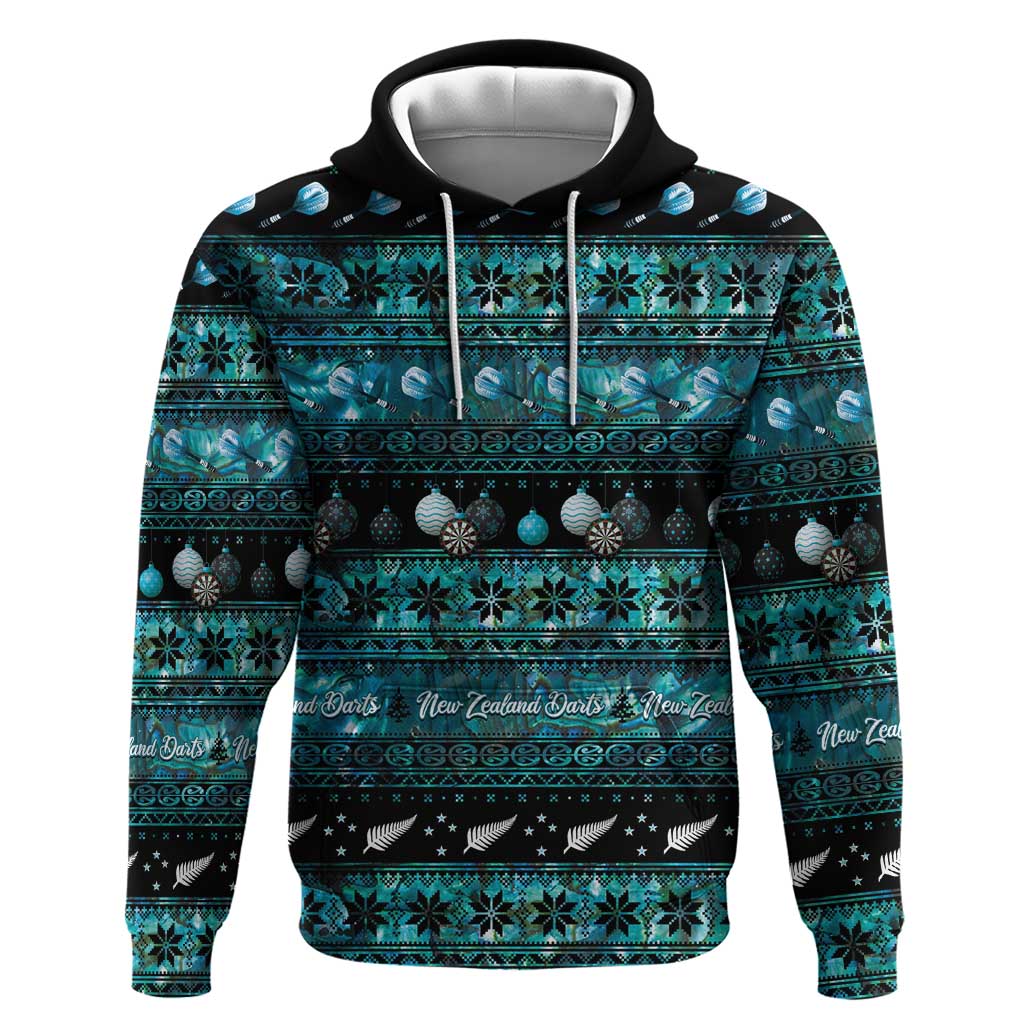New Zealand Darts Christmas Zip Hoodie Merry Xmas Aotearoa Maori Paua Shell - Aussie Hoodie