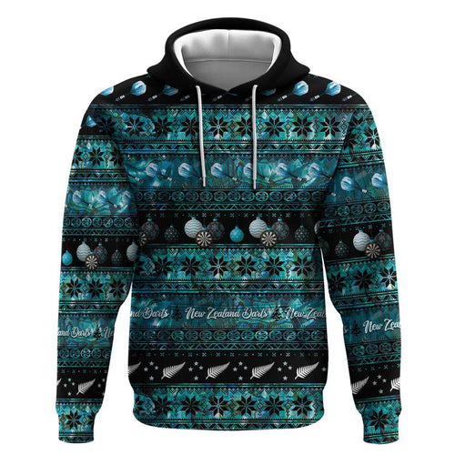 New Zealand Darts Christmas Zip Hoodie Merry Xmas Aotearoa Maori Paua Shell - Aussie Hoodie