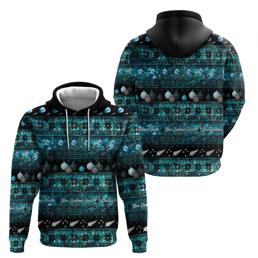 New Zealand Darts Christmas Zip Hoodie Merry Xmas Aotearoa Maori Paua Shell - Aussie Hoodie