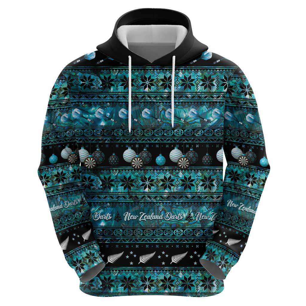 New Zealand Darts Christmas Zip Hoodie Merry Xmas Aotearoa Maori Paua Shell - Aussie Hoodie