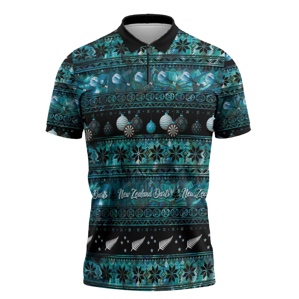 New Zealand Darts Christmas Zipper Polo Shirt Merry Xmas Aotearoa Maori Paua Shell - Aussie Hoodie