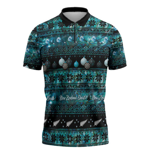 New Zealand Darts Christmas Zipper Polo Shirt Merry Xmas Aotearoa Maori Paua Shell - Aussie Hoodie