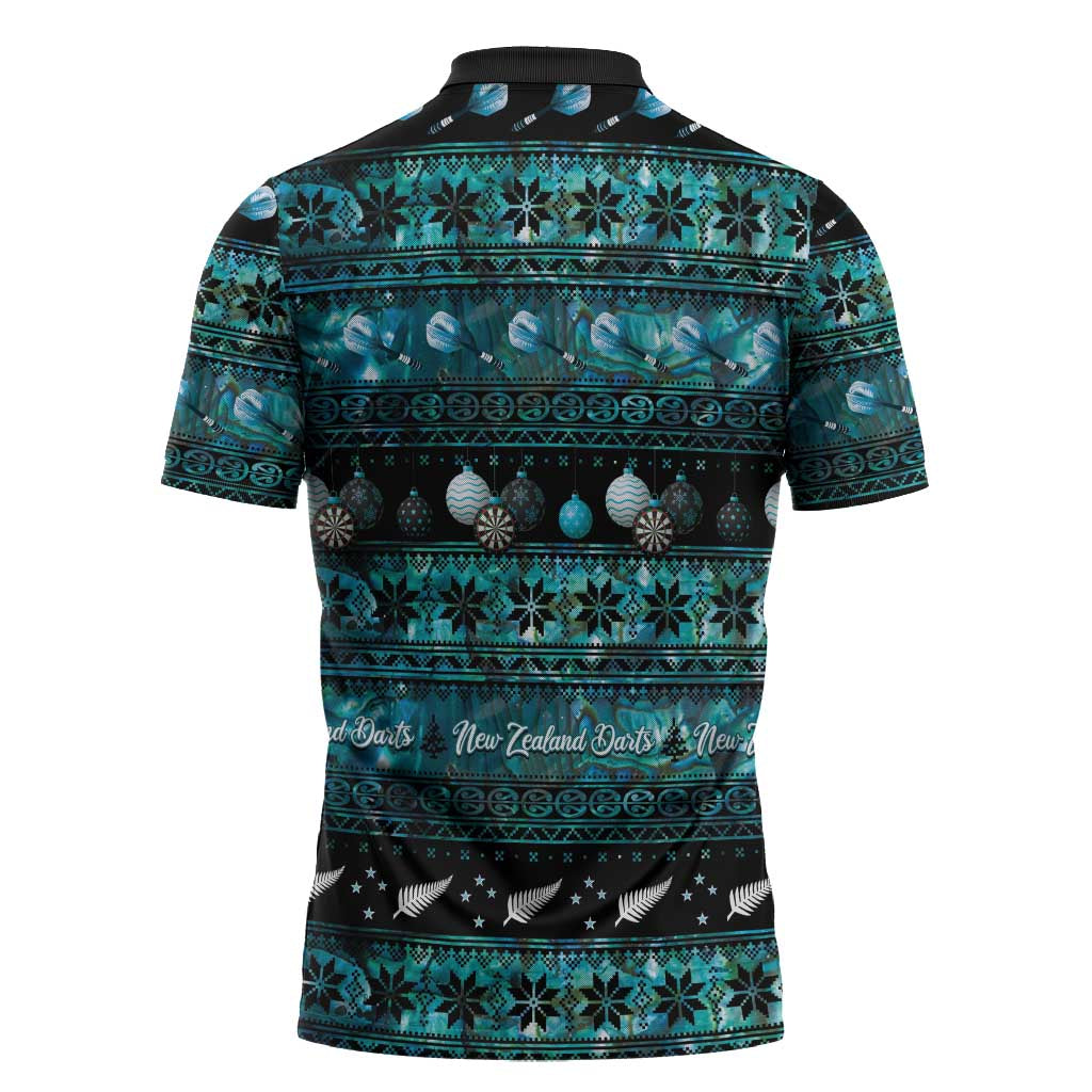 New Zealand Darts Christmas Zipper Polo Shirt Merry Xmas Aotearoa Maori Paua Shell - Aussie Hoodie