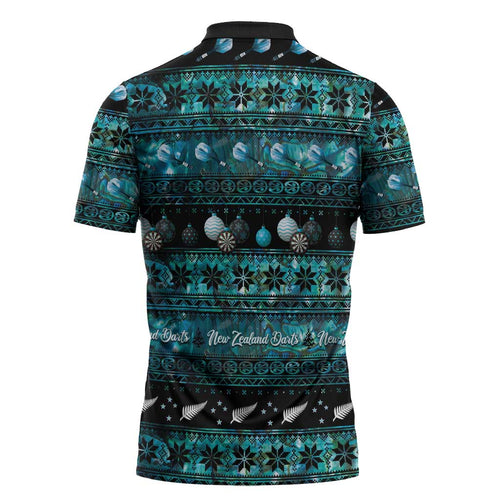 New Zealand Darts Christmas Zipper Polo Shirt Merry Xmas Aotearoa Maori Paua Shell - Aussie Hoodie