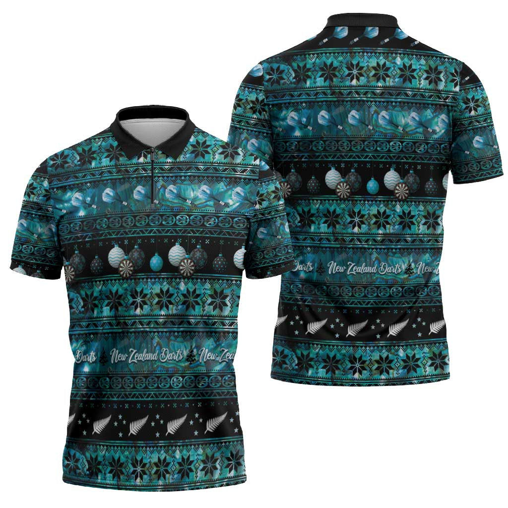 New Zealand Darts Christmas Zipper Polo Shirt Merry Xmas Aotearoa Maori Paua Shell - Aussie Hoodie