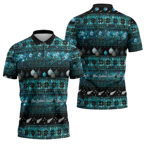 New Zealand Darts Christmas Zipper Polo Shirt Merry Xmas Aotearoa Maori Paua Shell - Aussie Hoodie