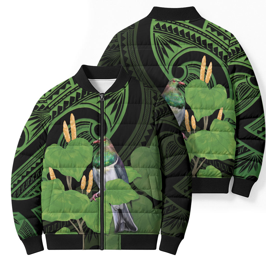 Kawakawa Rongoa Maori Kereru New Zealand Bomber Puffer Jacket