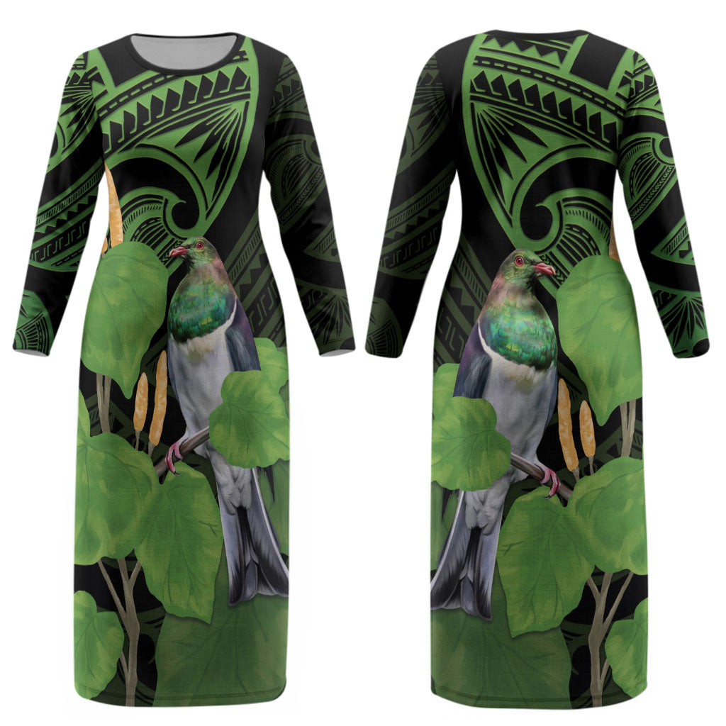 Kawakawa Rongoa Maori Kereru New Zealand Couples Matching Long Sleeve Bodycon Dress and Hawaiian Shirt