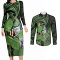 Kawakawa Rongoa Maori Kereru New Zealand Couples Matching Long Sleeve Bodycon Dress and Long Sleeve Button Shirt