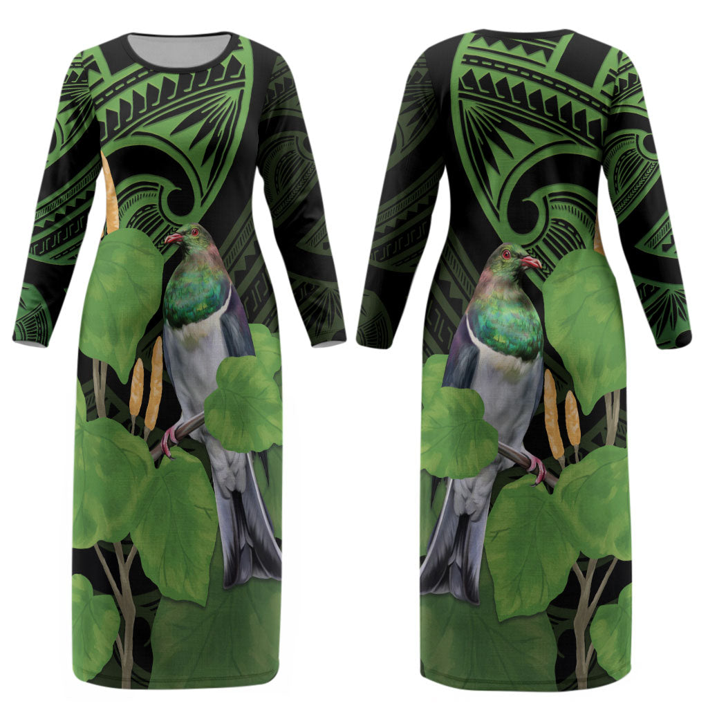 Kawakawa Rongoa Maori Kereru New Zealand Couples Matching Long Sleeve Bodycon Dress and Long Sleeve Button Shirt