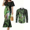 Kawakawa Rongoa Maori Kereru New Zealand Couples Matching Mermaid Dress and Long Sleeve Button Shirt