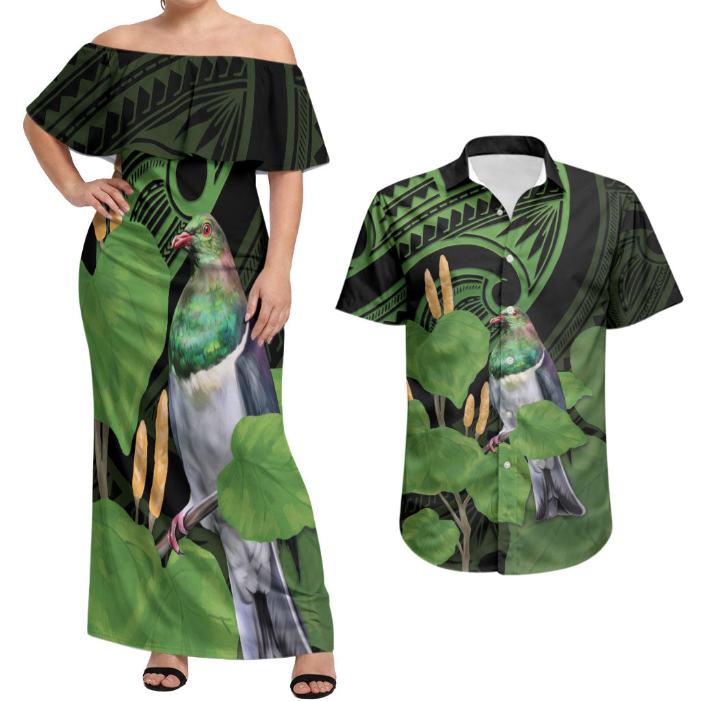 Kawakawa Rongoa Maori Kereru New Zealand Couples Matching Off Shoulder Maxi Dress and Hawaiian Shirt