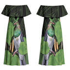 Kawakawa Rongoa Maori Kereru New Zealand Couples Matching Off Shoulder Maxi Dress and Hawaiian Shirt