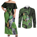 Kawakawa Rongoa Maori Kereru New Zealand Couples Matching Off Shoulder Maxi Dress and Long Sleeve Button Shirt