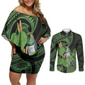 Kawakawa Rongoa Maori Kereru New Zealand Couples Matching Off Shoulder Short Dress and Long Sleeve Button Shirt
