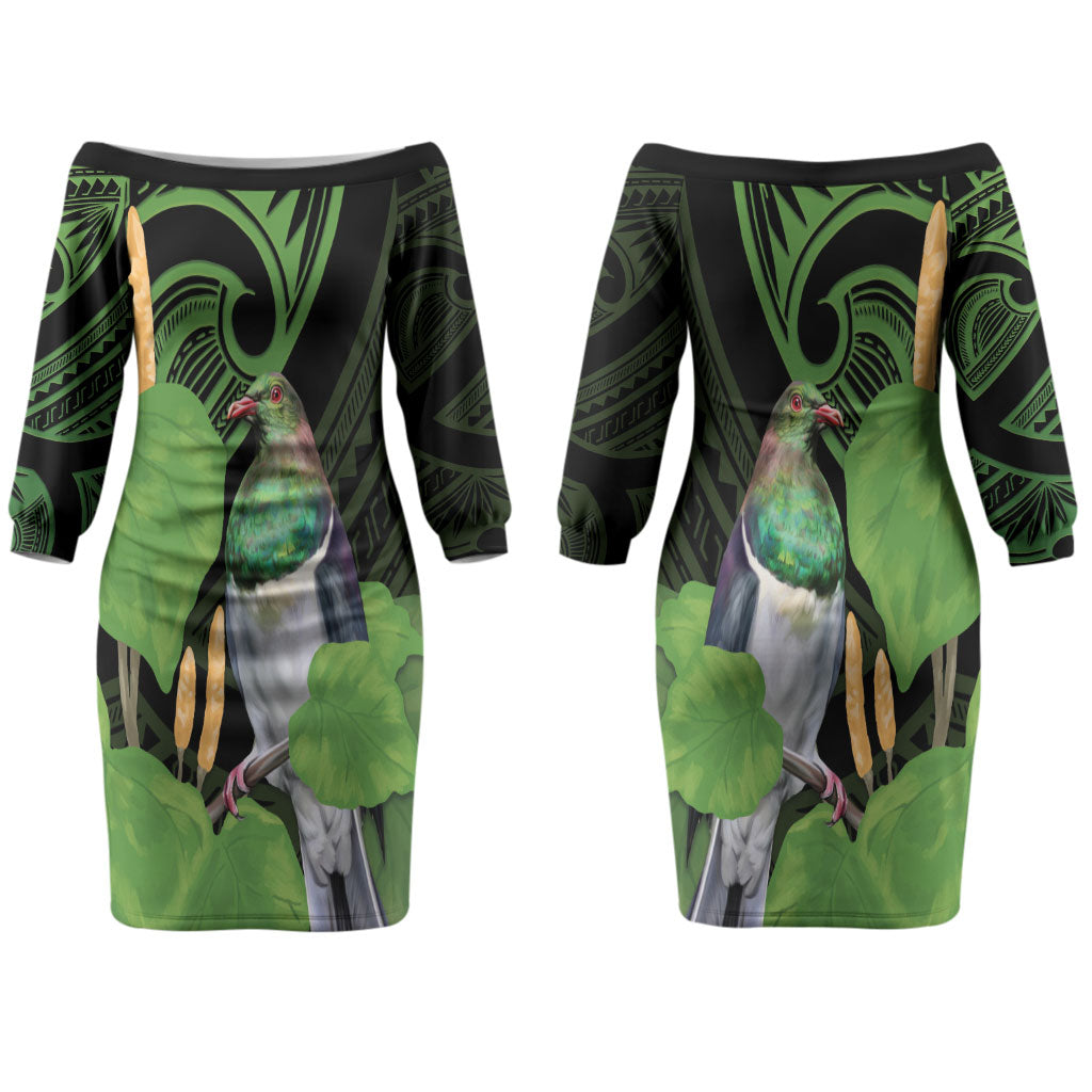 Kawakawa Rongoa Maori Kereru New Zealand Couples Matching Off The Shoulder Long Sleeve Dress and Hawaiian Shirt