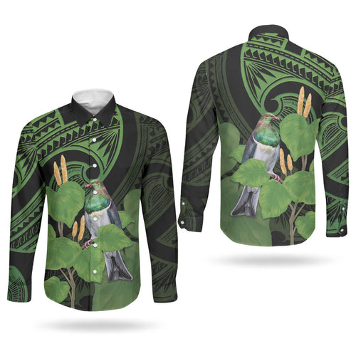 Kawakawa Rongoa Maori Kereru New Zealand Couples Matching Off The Shoulder Long Sleeve Dress and Long Sleeve Button Shirt