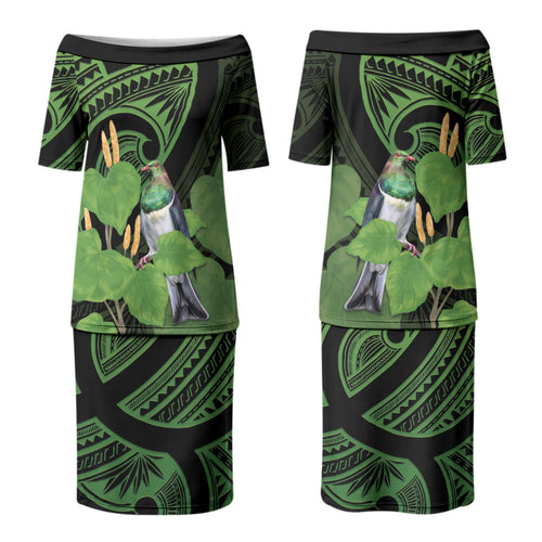 Kawakawa Rongoa Maori Kereru New Zealand Couples Matching Puletasi and Long Sleeve Button Shirt