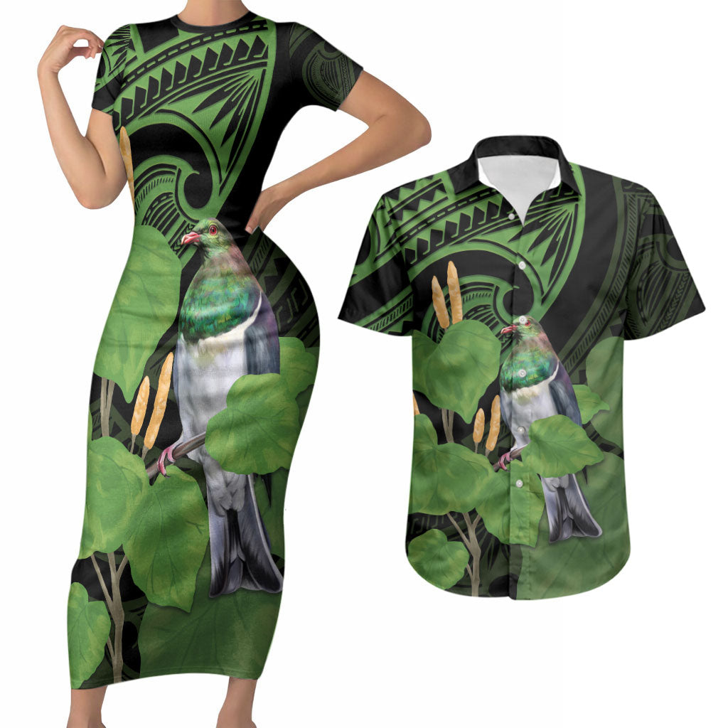 Kawakawa Rongoa Maori Kereru New Zealand Couples Matching Short Sleeve Bodycon Dress and Hawaiian Shirt