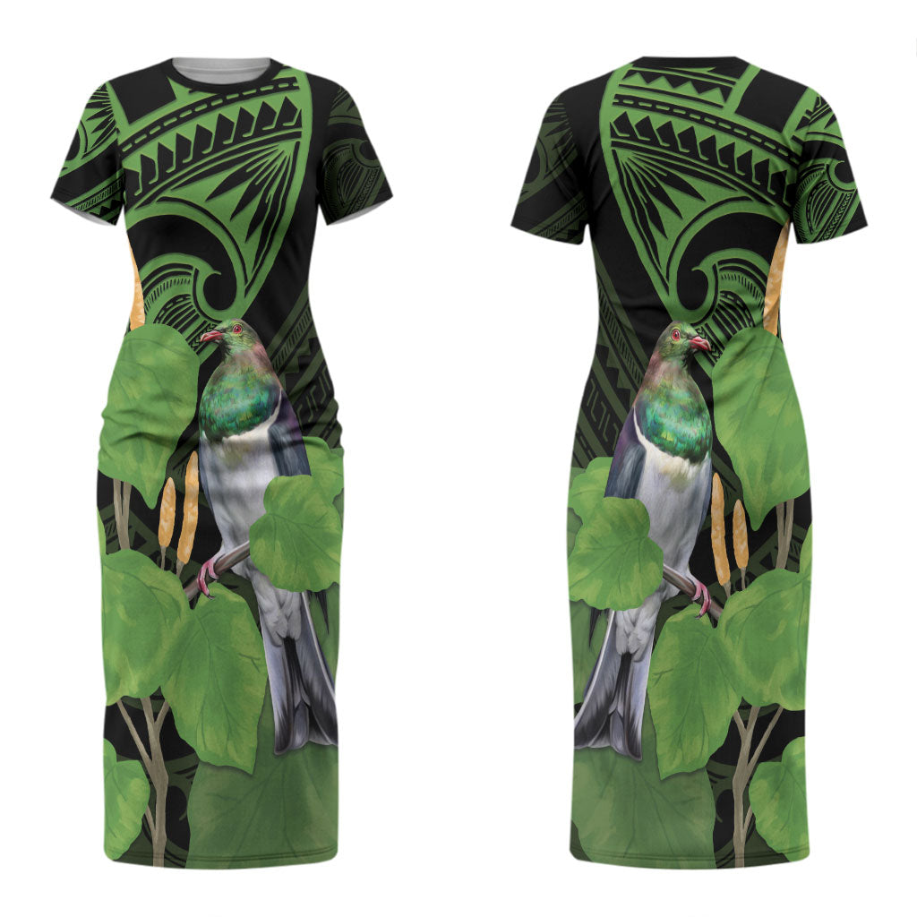 Kawakawa Rongoa Maori Kereru New Zealand Couples Matching Short Sleeve Bodycon Dress and Hawaiian Shirt