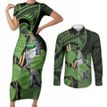 Kawakawa Rongoa Maori Kereru New Zealand Couples Matching Short Sleeve Bodycon Dress and Long Sleeve Button Shirt