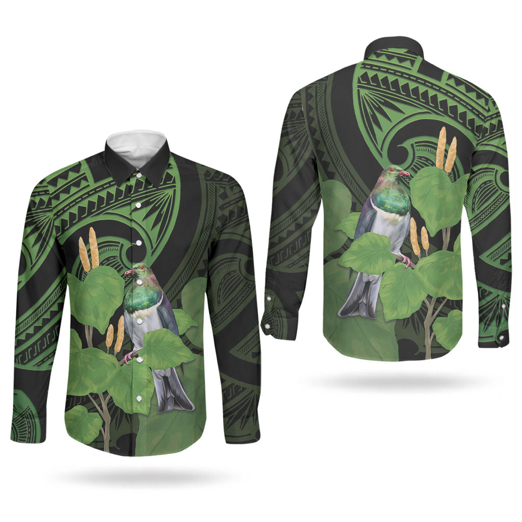 Kawakawa Rongoa Maori Kereru New Zealand Couples Matching Short Sleeve Bodycon Dress and Long Sleeve Button Shirt